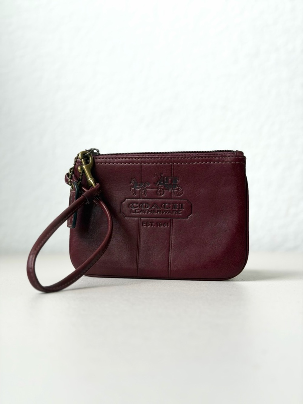 Coach Bleecker Wristlet in Wine Tattersall Lining